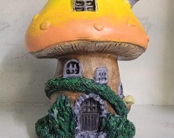 Yellow-Orange Mushroom Fairy House