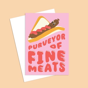 Grußkarte „Lieferant von feinem Fleisch, Wurst im Brot“ – entworfen und hergestellt in Melbourne, Victoria.