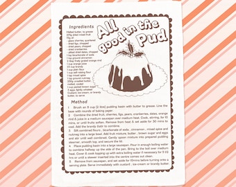 All Good In the Pud - Holiday Pudding Recipe Cotton Tea Towel - Designed & Printed in Melbourne, Australia.