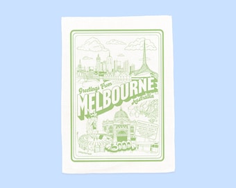 Greetings from Melbourne Cotton Screen Printed tea towel
