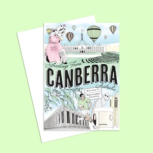 Greetings from Canberra Greeting Card - Blank Inside - Designed & Printed in Melbourne, Australia with Vegetable-based inks on recycled card