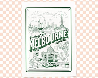 Greetings from Melbourne Cotton Screen Printed tea towel