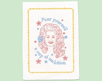 Paño de cocina de algodón con estampado serigrafiado rosa y amarillo "Cup of Ambition" - Diseñado e impreso en Melbourne