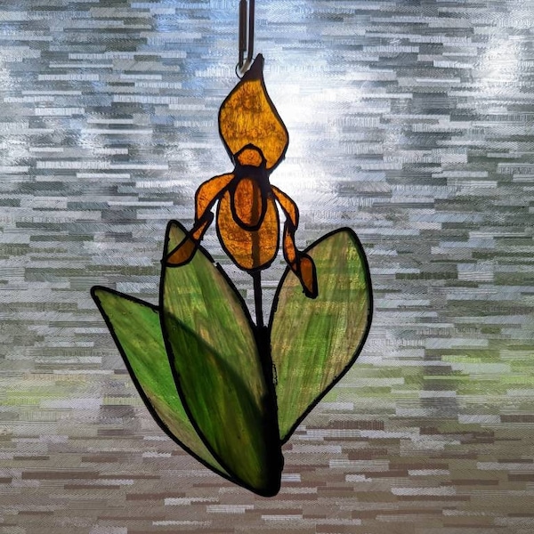 Stained Glass Yellow Lady's Slipper