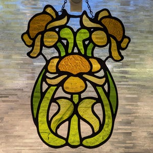 Stained Glass Art Nouveau Floral Panel - yellow flowers