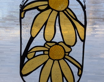 Stained Glass Brown Eyed Susans Flowers Panel