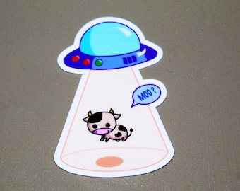 Cow alien sticker, Funny Vinyl Sticker, PREMIUM Quality, Laminated, Glossy Finish, Weatherproof, Waterproof, U.V Protection