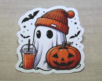Pegatina de fantasma de Halloween, divertida pegatina de fantasma, bonita pegatina de otoño, regalo de Halloween, calidad prémium, laminada, acabado brillante