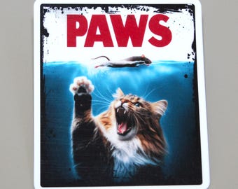 Pegatina de patas de gato, pegatina de gato divertida, pegatina de película divertida, pegatina de gato lindo, calidad PREMIUM, laminada, acabado brillante, a prueba de agua.