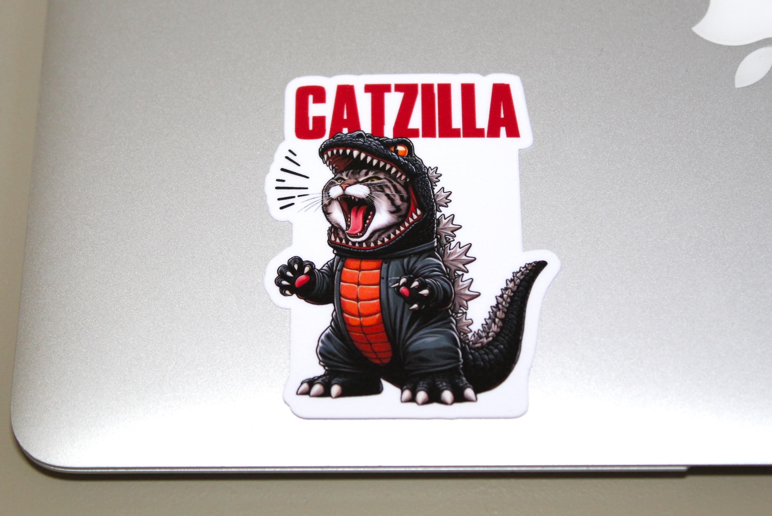 Catzilla Sticker, Funny Cat Sticker, Funny Vinyl Sticker, PREMIUM ...