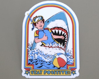 Pegatina vintage positiva, pegatina divertida de vinilo, pegatina de tiburón (también disponible como imán)