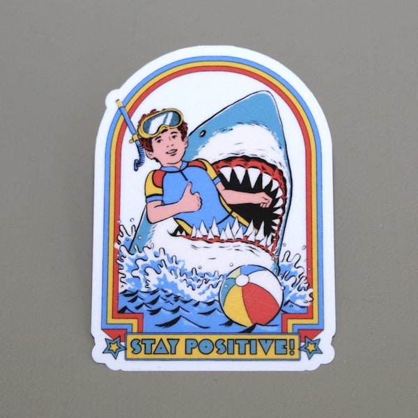 Positive Vintage Sticker, Funny vinyl sticker, Shark sticker