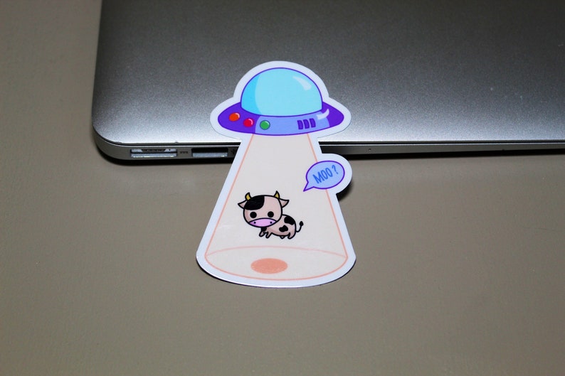 Cow Alien Sticker, Funny Vinyl Sticker, PREMIUM Quality, Laminated ...