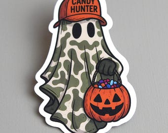 Pegatina de fantasma de Halloween: Cazador de dulces de Halloween - Vinilo laminado