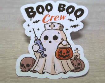 Pegatina de fantasma divertido, pegatina retro de Halloween, pegatina de otoño, regalo de Halloween, calidad prémium, laminada, acabado brillante