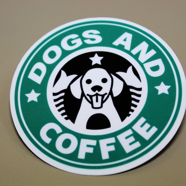 Dogs and Coffee Sticker, Coffee Tumbler Sticker, PREMIUM Quality, Laminated, Glossy Finish, Weatherproof, Waterproof, U.V Protection