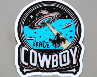 Pegatina de vaquero espacial: vinilo laminado resistente al agua