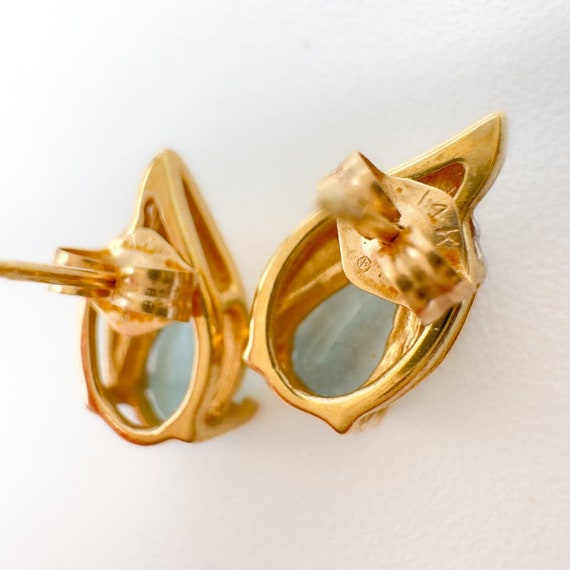 Blue Topaz and Diamond 14k Gold Stud Earrings Pea… - image 10