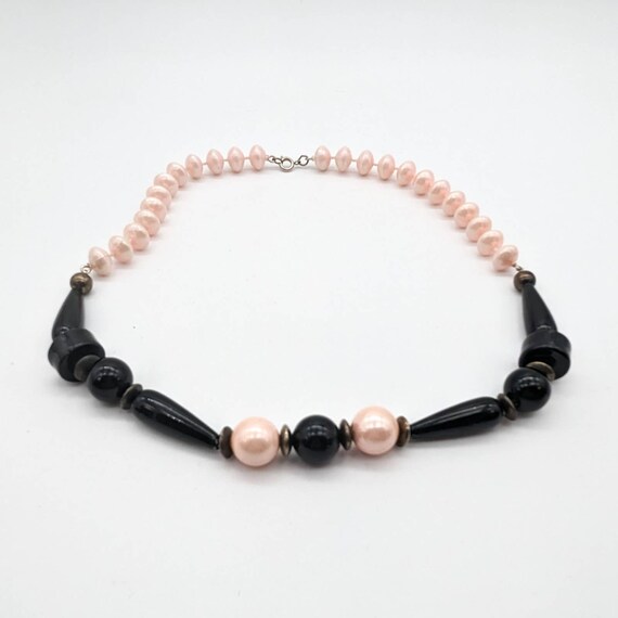 Vintage Chunky Pink And Black Beaded Necklace wit… - image 6