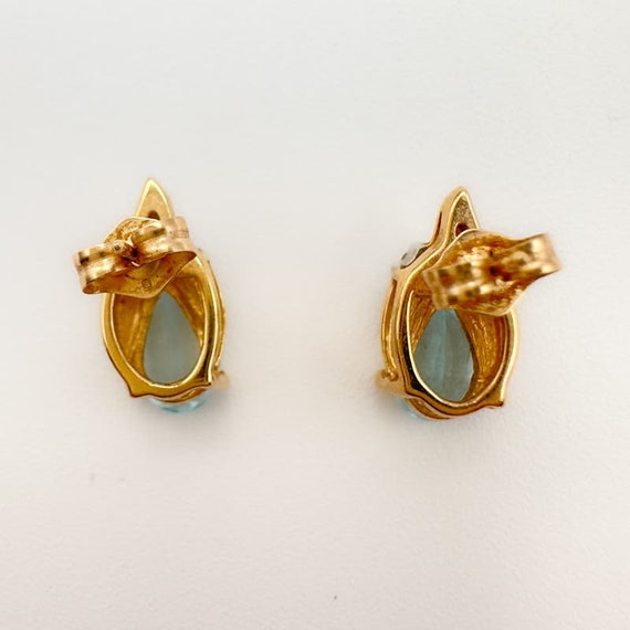 Blue Topaz and Diamond 14k Gold Stud Earrings Pea… - image 9
