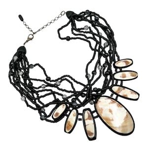 Gerda Lynggaard for Monies Necklace | Vintage Designer Runway Coconut Shell Abalone Inlay Reversible Statement Jewelry