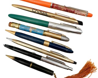 Collectable Vintage Pens Pencils Fountain Ballpoint Floaty Mechanical Unique Dad Writers Stationary Office Gift Includes Cross etc Lot of 8