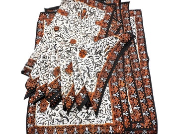 Vintage Indonesian Batik 13-Pc Table Linen Set Runner Plus Placemats Napkins Featuring Dear Flowers Birds