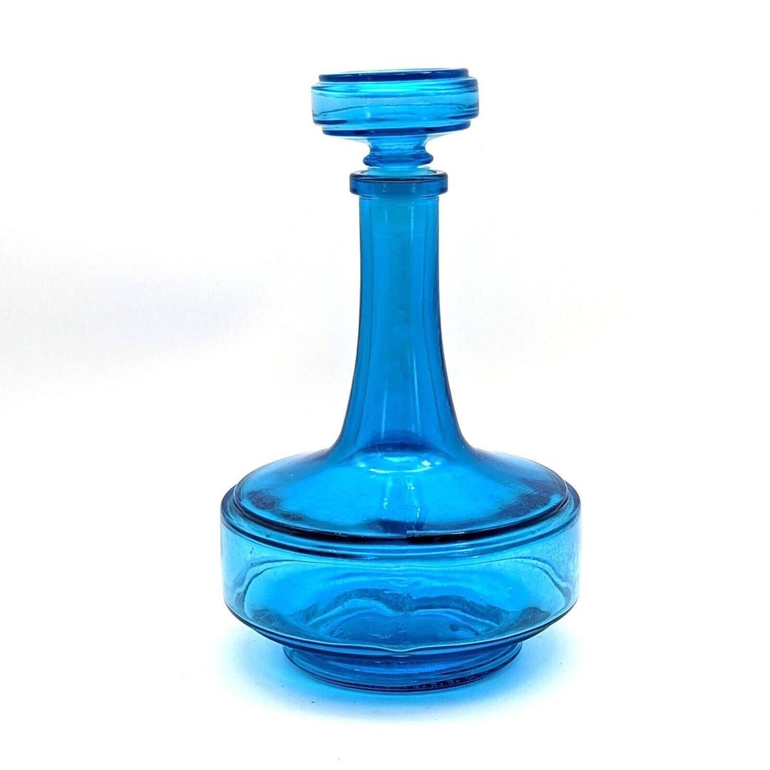 Vintage Mid Century Blue Decanter With Stopper 8 Belgium Etsy
