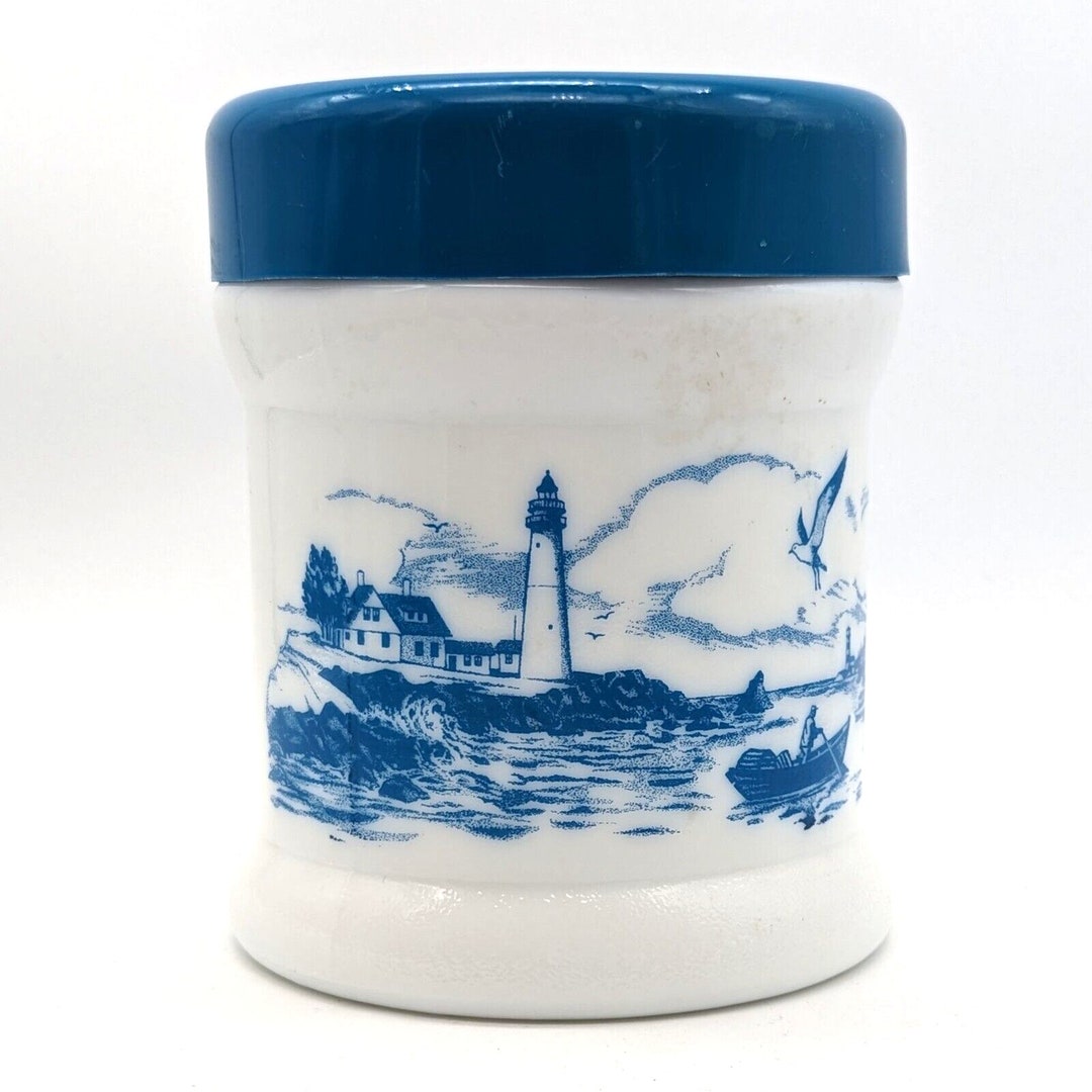 70s Milk Glass Humidor Canister Tobacco Jar W Rubber Lid Blue Etsy