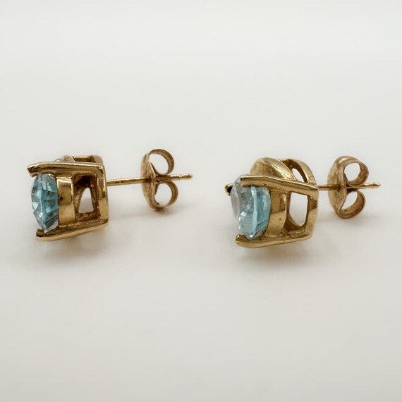 Blue Topaz and Diamond 14k Gold Stud Earrings Pea… - image 6