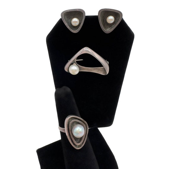 Merle Boyer Sterling Silver And Pearl Earrings an… - image 1