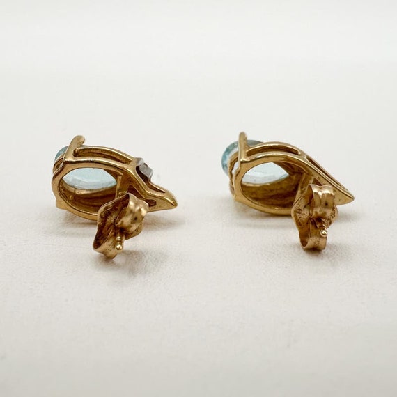 Blue Topaz and Diamond 14k Gold Stud Earrings Pea… - image 7