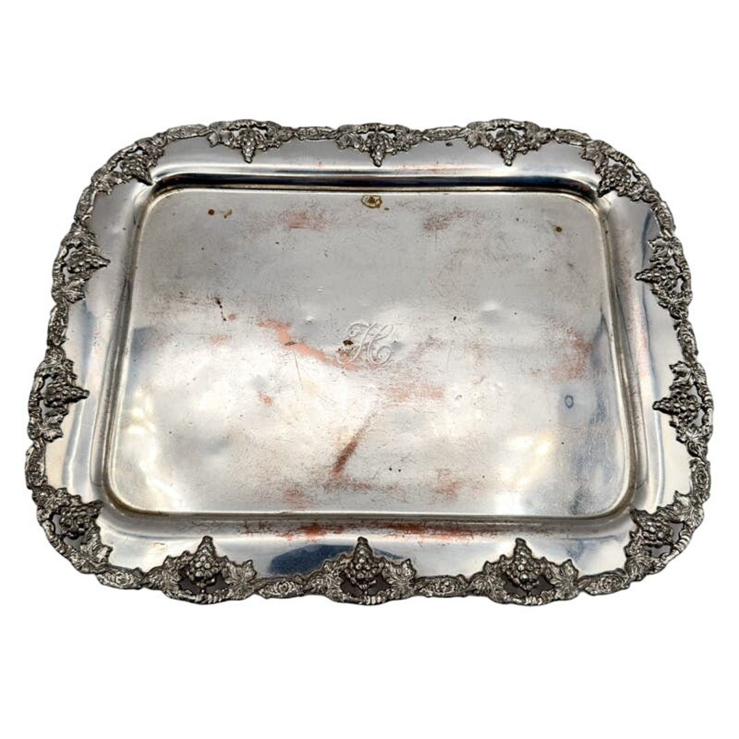 Antique Sheffield Silver Plate Tray Grape Vine Pierced