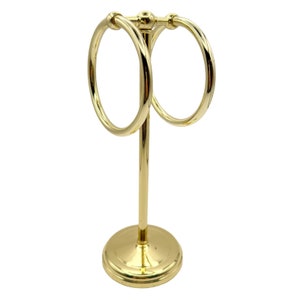 Polished Brass Towel Holder Double Ring Holder Stand Bathroom Accessory c 1970s Vintage 11.5&quot;