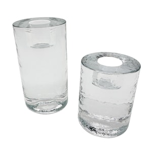 Handmade Recycled Glass Taper Candle Holders Made in Thailand Ice Glass Round Cylinder Textured Rippled Set of Two