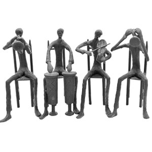 Set of Four Brutalist Modernist Bronze Hand Sculpted Jazz Musicians Quartet Unsigned