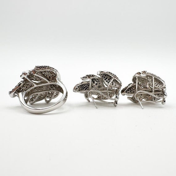 Champagne Brown and White Diamond Leaf Ring and E… - image 4