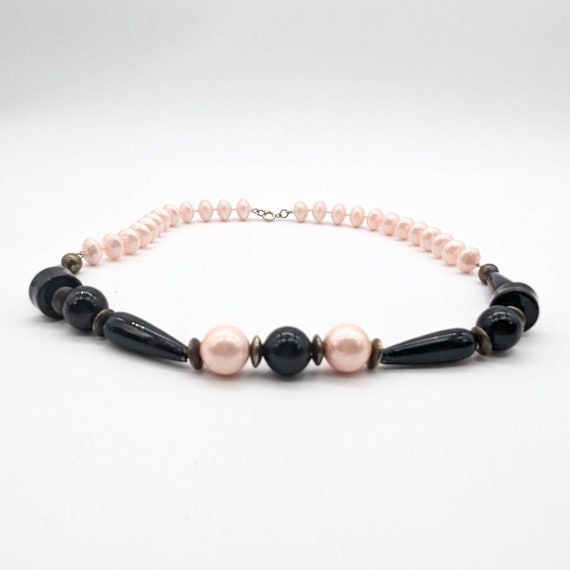 Vintage Chunky Pink And Black Beaded Necklace wit… - image 7