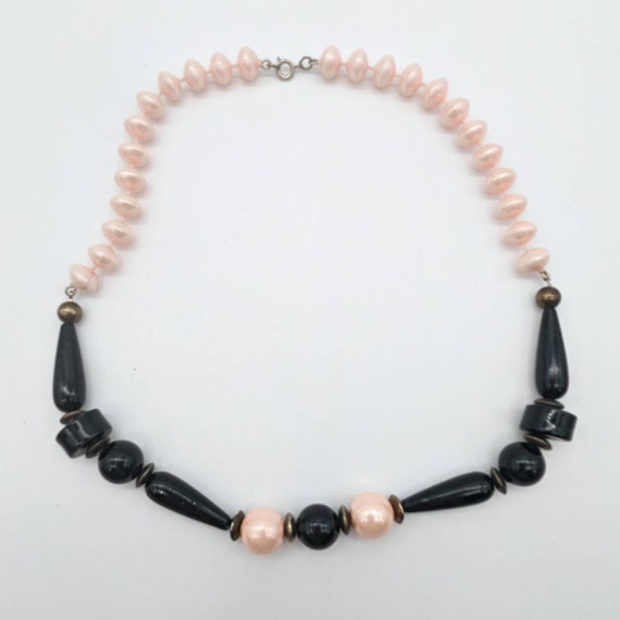Vintage Chunky Pink And Black Beaded Necklace wit… - image 3