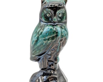 Blue Mountain Pottery Owl Drip Glaze Blue Green Brown Redware Vintage