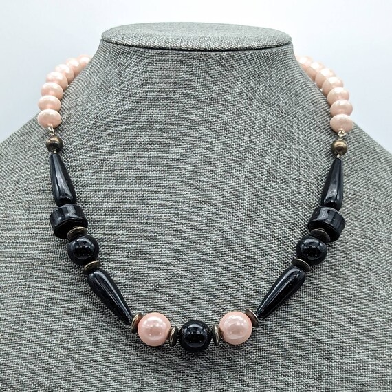 Vintage Chunky Pink And Black Beaded Necklace wit… - image 4