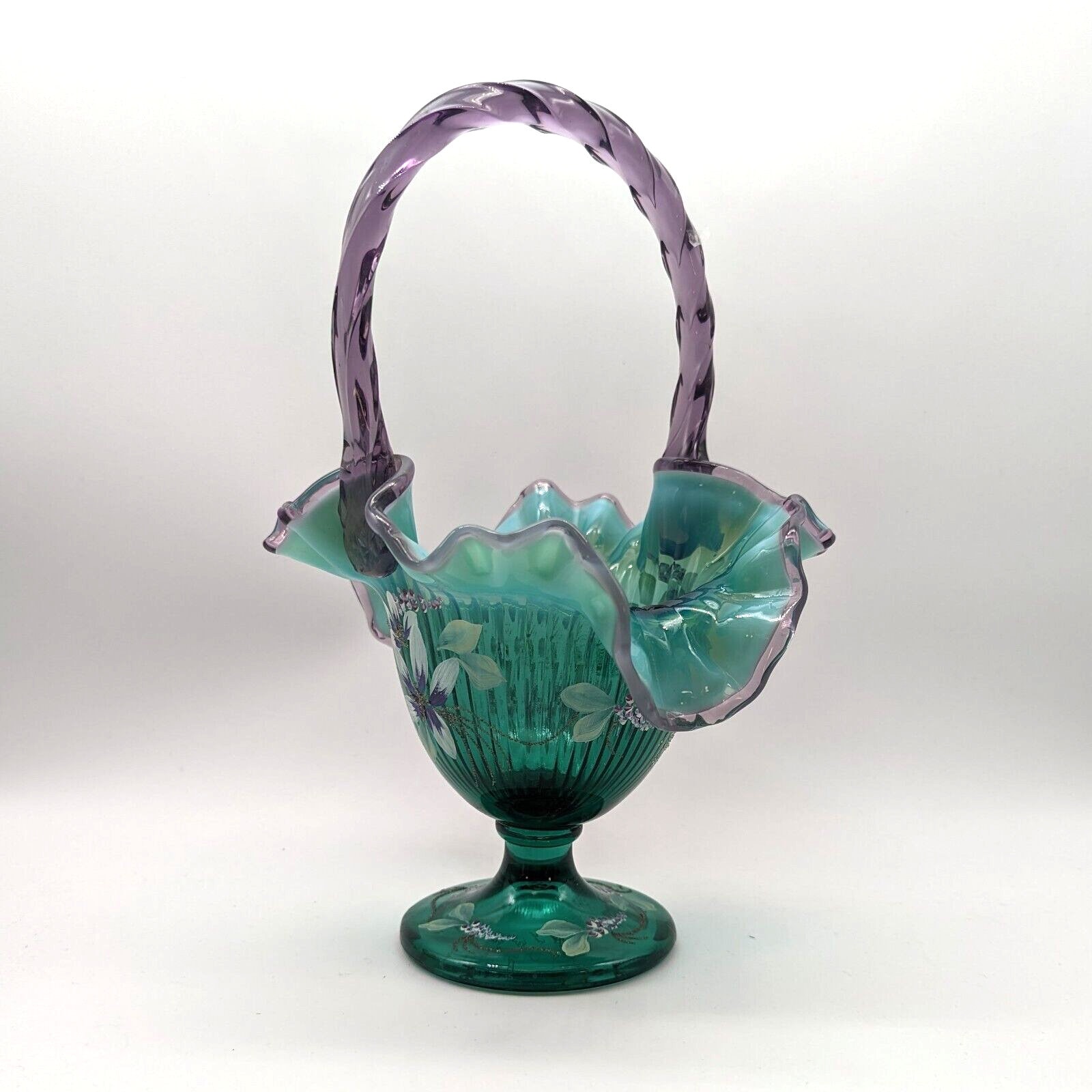 Fenton Glass New Century XXI Dragonfly Floral Signed Basket