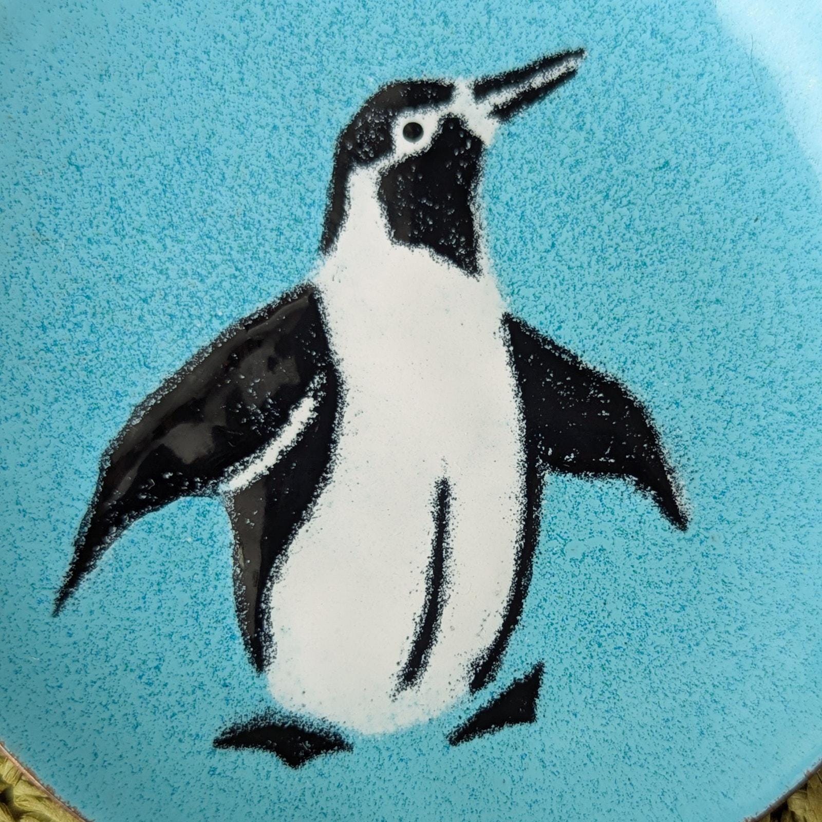 Vintage Annemarie Davidson Enamel on Copper Plate With Penguin on