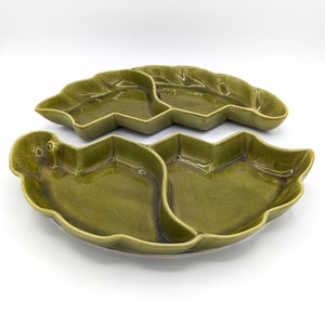Set of Vintage California Pottery Avocado Interconnecting Divided Dishes As Is
