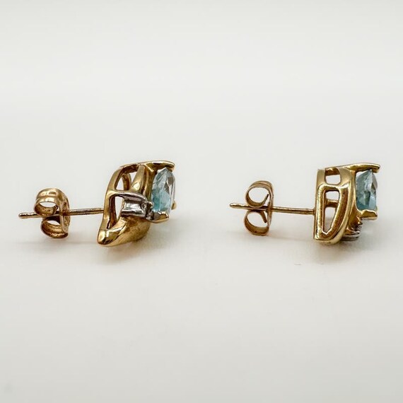 Blue Topaz and Diamond 14k Gold Stud Earrings Pea… - image 8