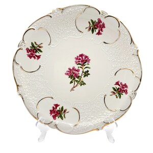 Vintage Bavarian Floral Plate Embossed Hand Painted with Rhododendron Scrolls and Gold Trim Marked Bad Wiessee ~11.5&quot;