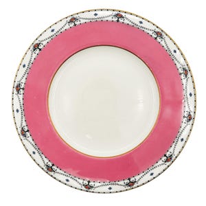 Antique Royal Worcester Plate | Art Deco Hand Painted Enamel and Gilding Pink Band | Made in England 1924 Mark