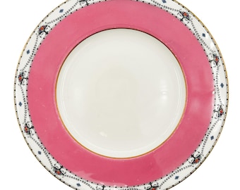Antique Royal Worcester Plate | Art Deco Hand Painted Enamel and Gilding Pink Band | Made in England 1924 Mark