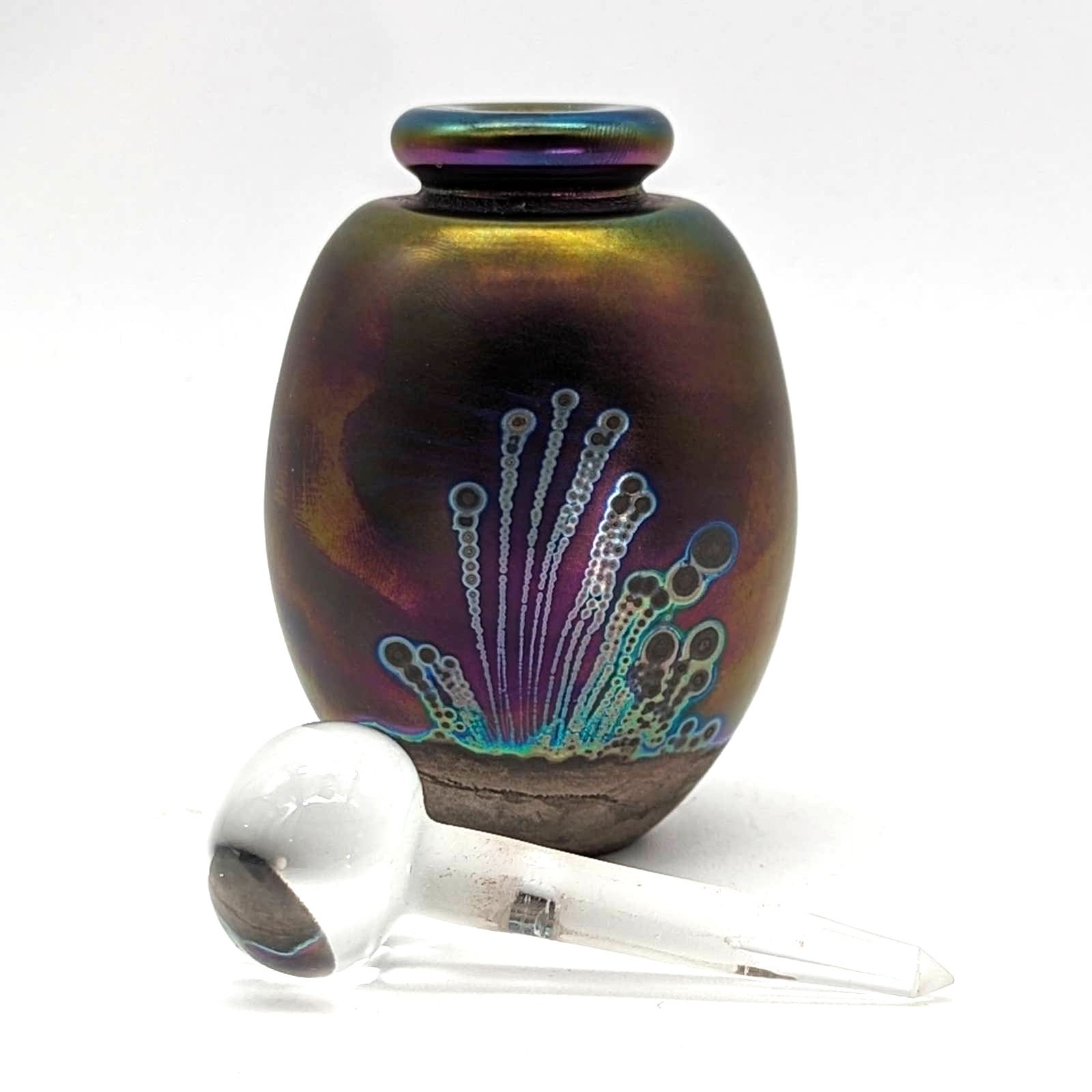 ガラス作家 Robert Eickholt 香水瓶  希少 1990年 在銘 Robert Eickholt Signed Iridescent Art Glass Perfume Bottle