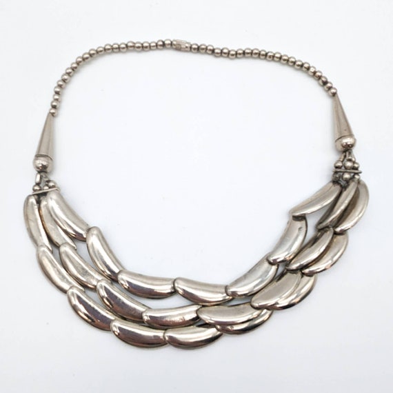 Vintage Silver Tone Modernist Statement Bib Neckl… - image 5